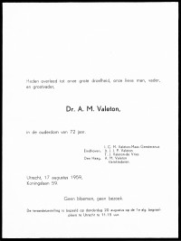 Overlijdensbericht A.M. (Bob) Valeton (1959)